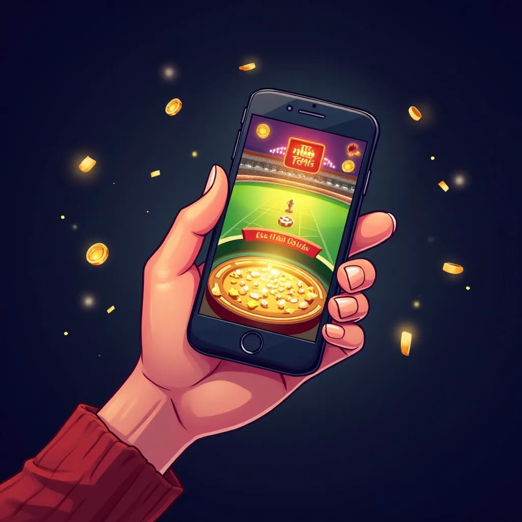 Cartoon mobile slots showcase with neon lights